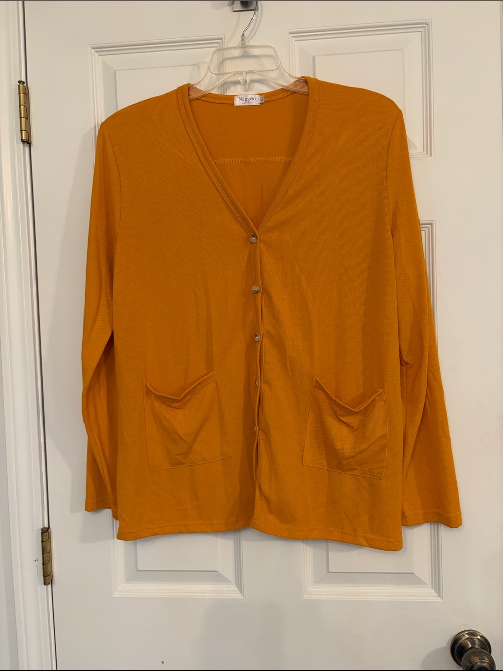 Women's Mustard V-Neck Button Cardigan